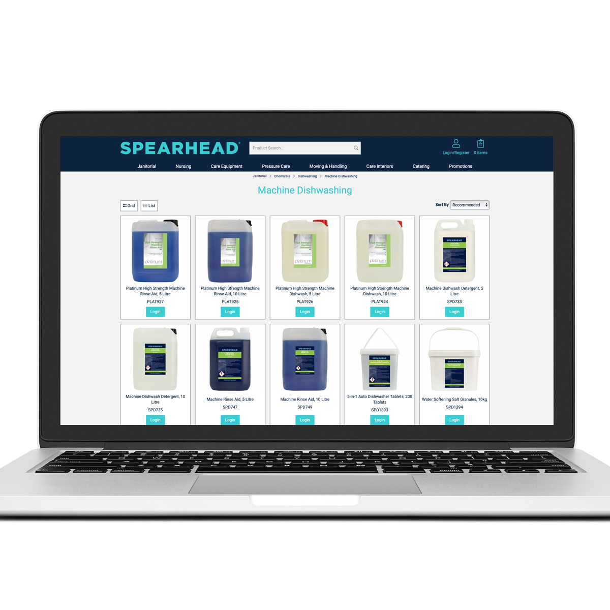 computer screen showing spearhead's online shop