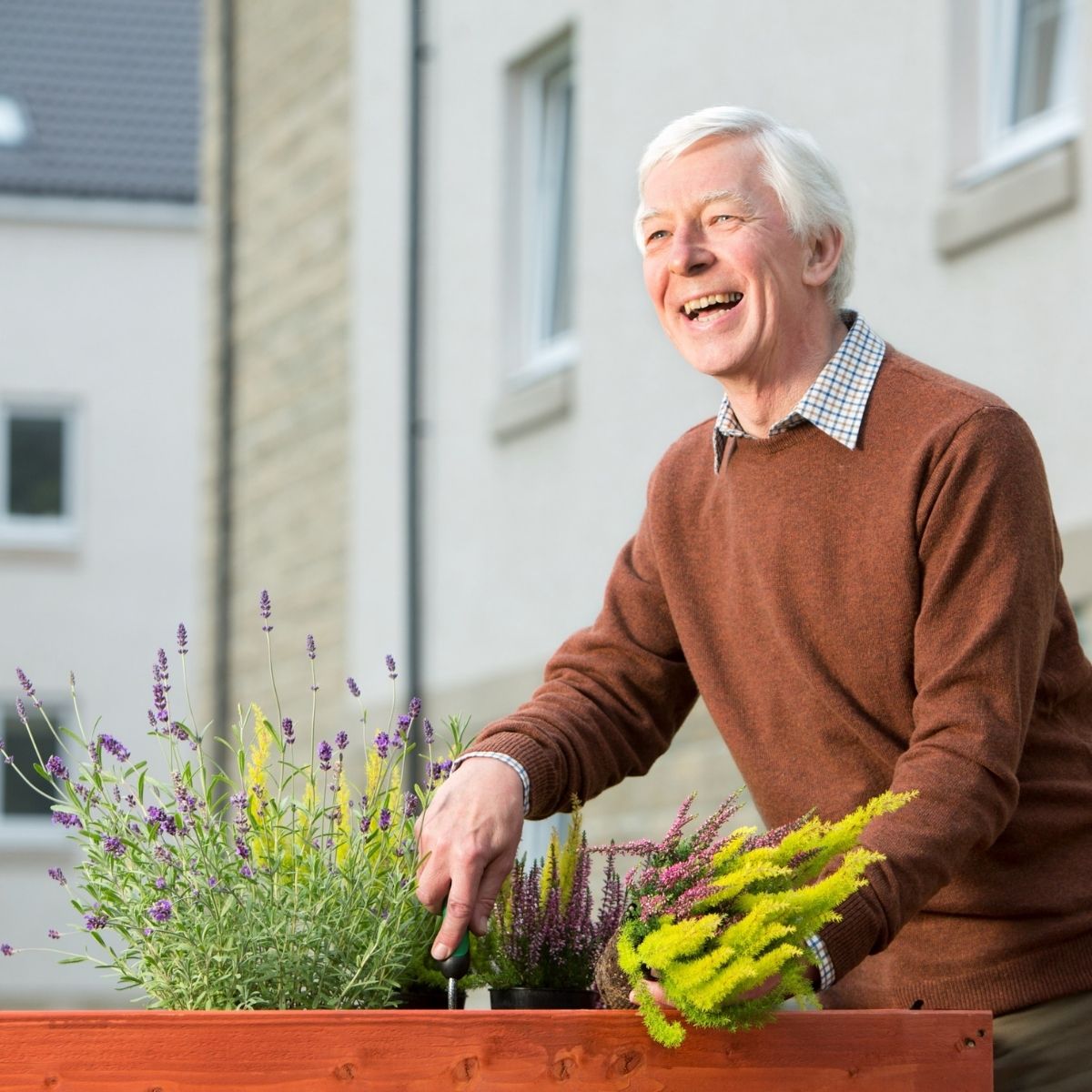 elderly gentleman enjoying the outdoors doing some gardening